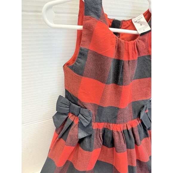 CARTER’S Girls Sz 4 Red & Black Buffalo Plaid Check Dress Holiday Pictures New - Picture 4 of 10